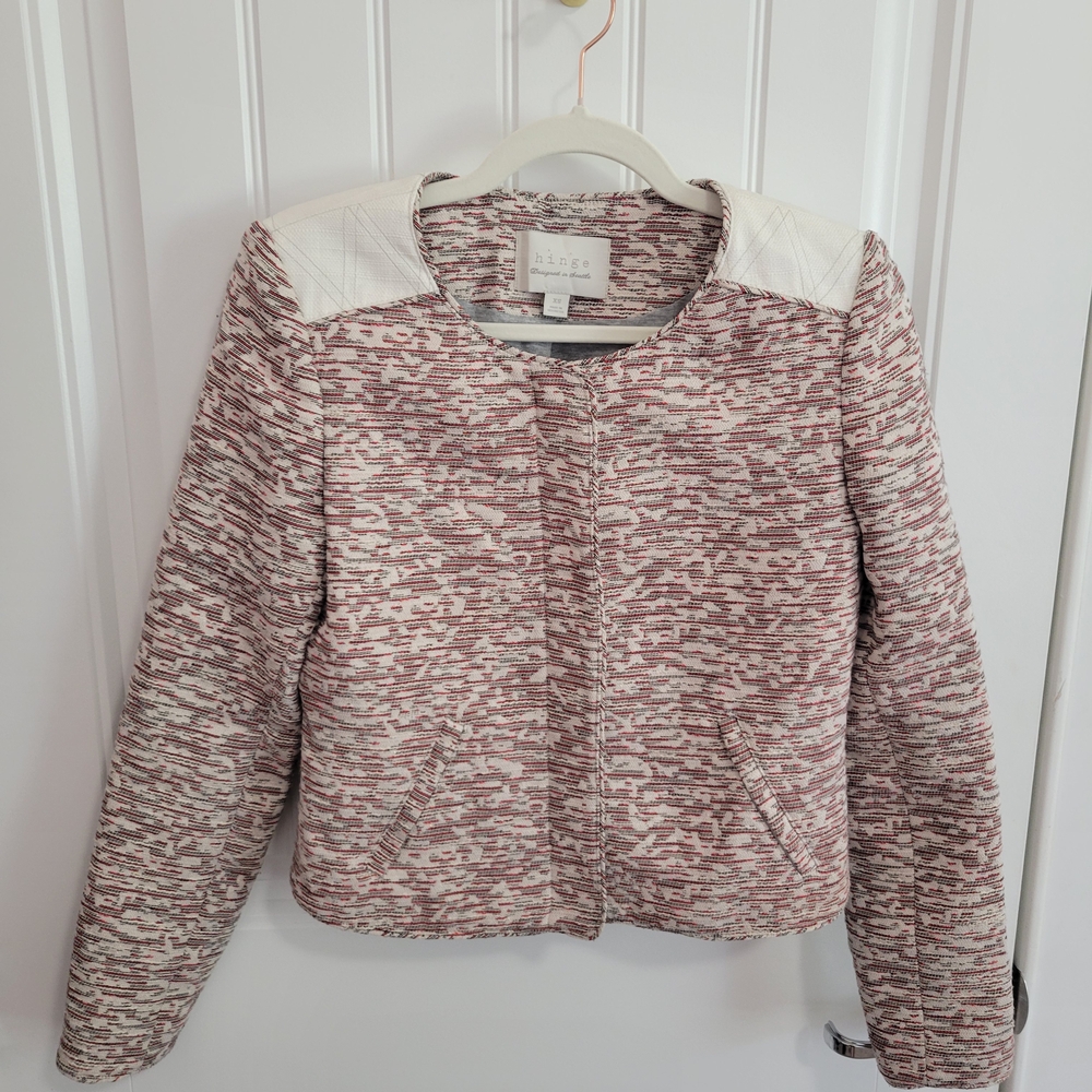 Hinge Textured Blazer - Pink‎ and Cream